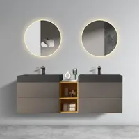 U096-ALICE72W-102 Alice 72" Space Gray Bathroom Vanity With Double Sinks And Open Shelf, Modern Wall Mounted Floating Bathroom V 1
