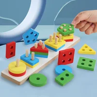 צעצועי קוביות עץ מונטסורי לילדים בצורת גיאומטריה מיון צבעים פאזלים קטנים למיון מתמטיקה קוביות ערימה 3