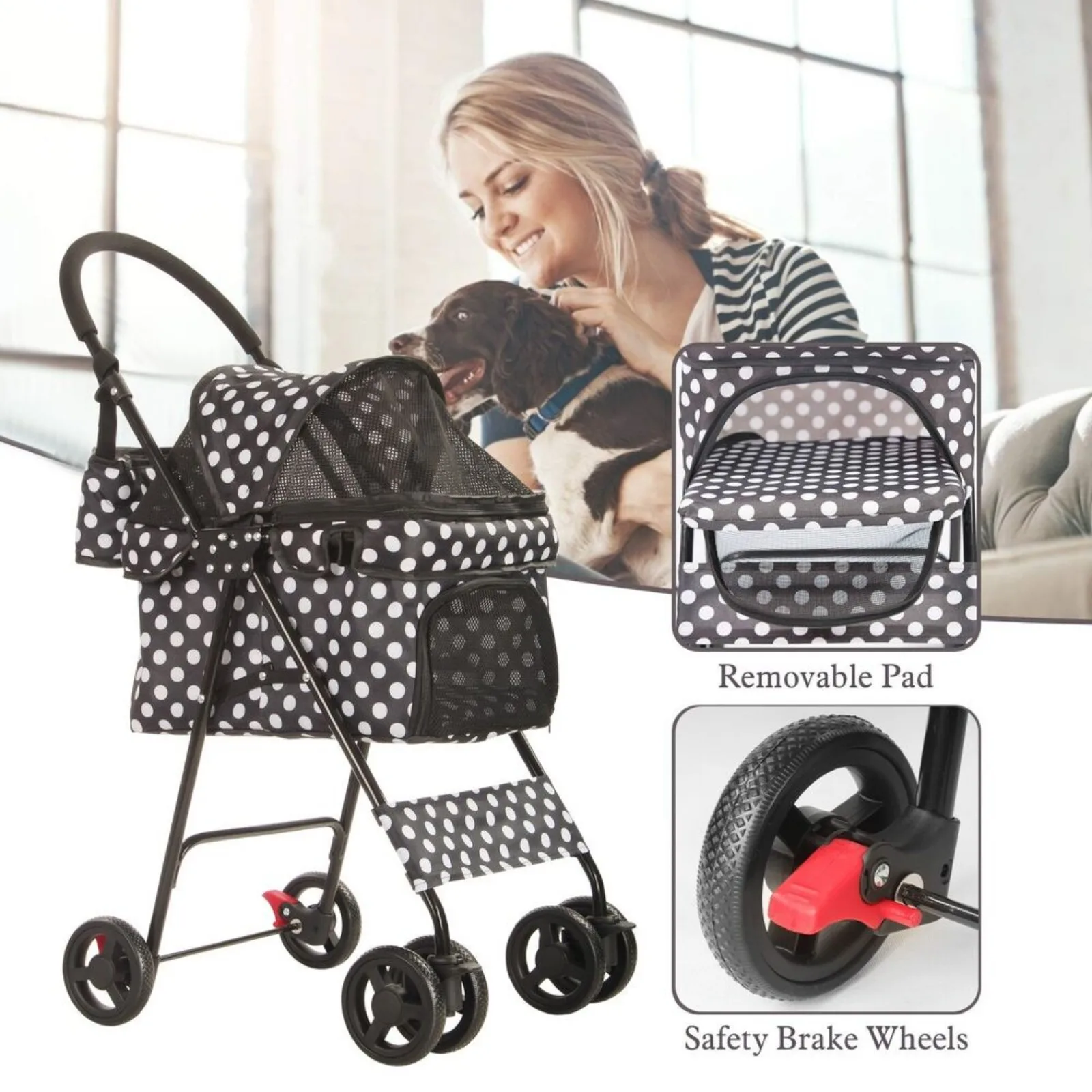 US Folding Dog Stroller 4 Wheels Small Pet Cat Travel Carrier Jogging Cart