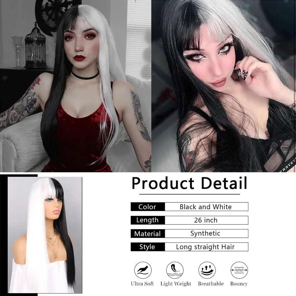 Parrucca Afro Corta WeKen Per Donna – Nera E Bionda Stile Crudelia Deville Per Costume Cosplay