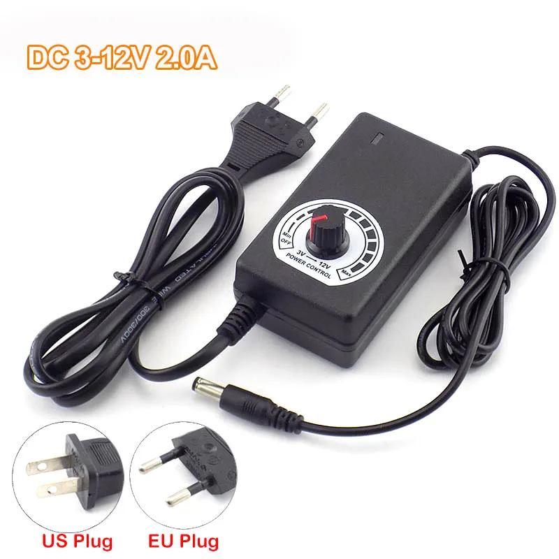 

AC 100-220V to DC Adjustable Adapter 3-12V 2.0A CCTV Camera Power Supply Universal Charger for Led Strip Light 5.5*2.5mm C4