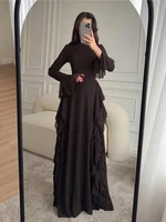 2025 European and American Women's Elegant Casual High-Waisted Solid-Colour Bell-Sleeve Dress Long Dress with Long Sleeves - Image 2