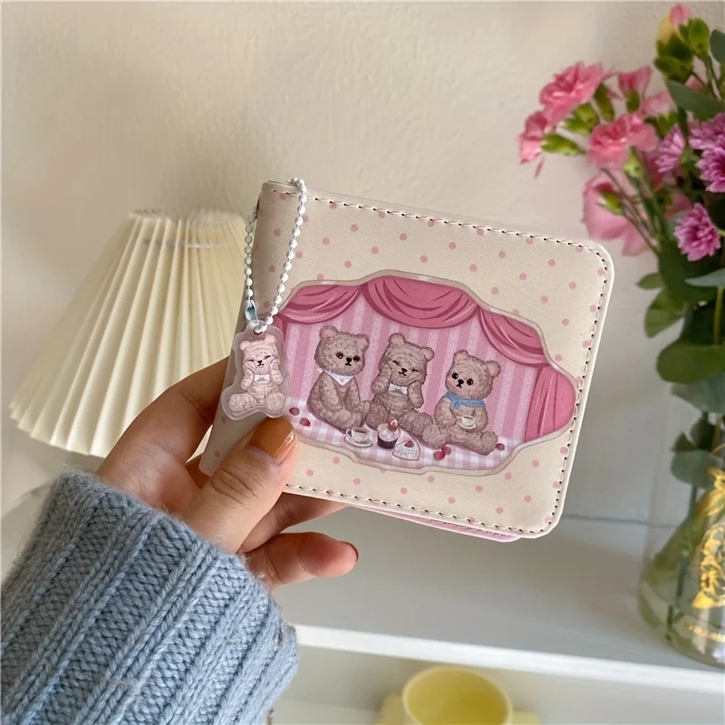 

Original retro court style cute wallet short PU minimalist two fold wallet thin women's leather wallet