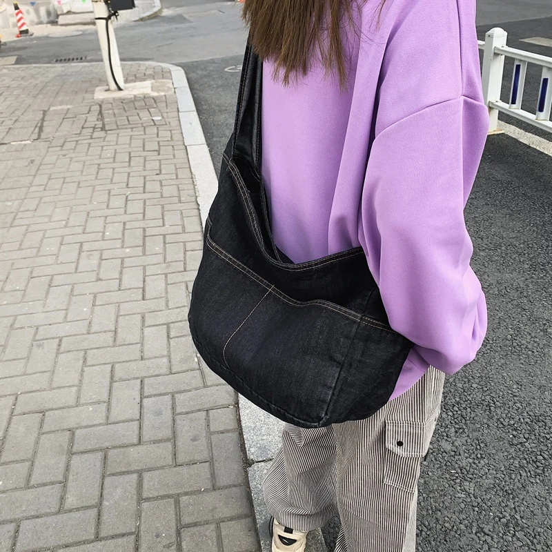 Bolso de tela vaquera reutilizable para mujer, bolsa de hombro de lona ecológica para ir de compras, de viaje, cruzado, Unisex, 2022 - Imagen 2