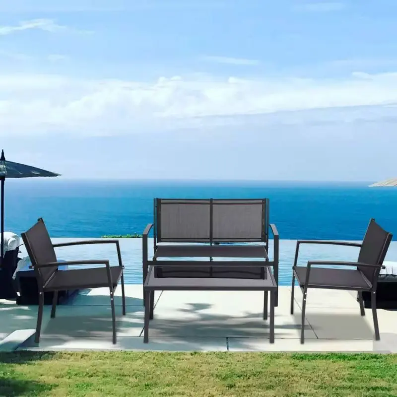 

4 Pieces Patio Furniture Chair sofa Set Outdoor Garden Patio Poolside Lawn Chairs with Glass Coffee Table Porch Furniture