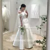 XPAY One Shoulder Korea Wedding Dresses Short Sleeve Simple Satin A Line Bride Gown Belt Corset Backless Bridal Party Gown 1