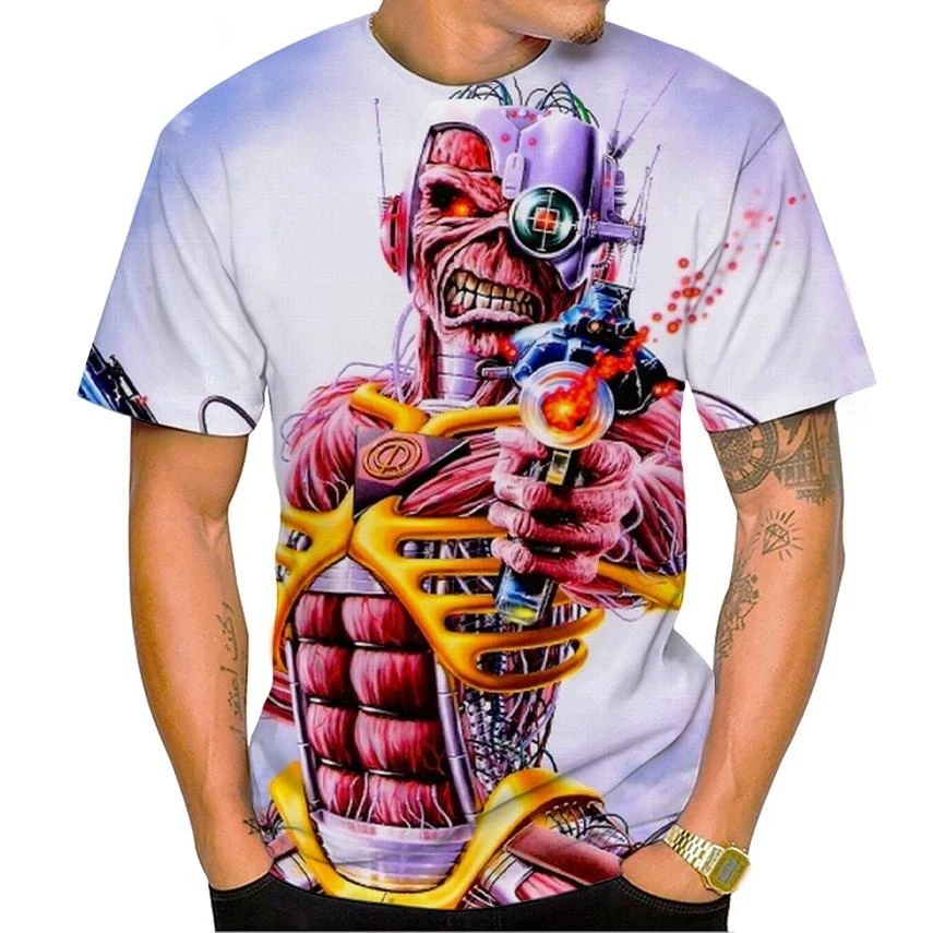 

Fashionable and Handsome Men's T-shirt with Living Dead Gothic Skull 3D Print Rock Music Round Neck Extra Large Harajuku Top Y2K