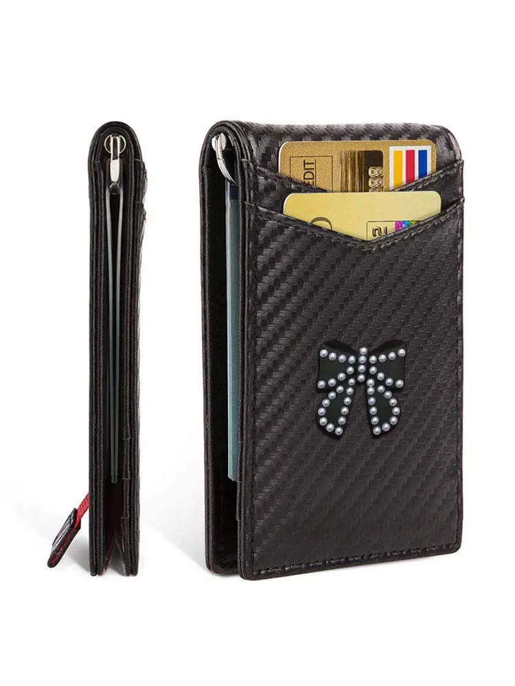 

2023 Essential Card ID Holders: PU Wallet with Anti-Theft Features Gold Beige Bow Decor