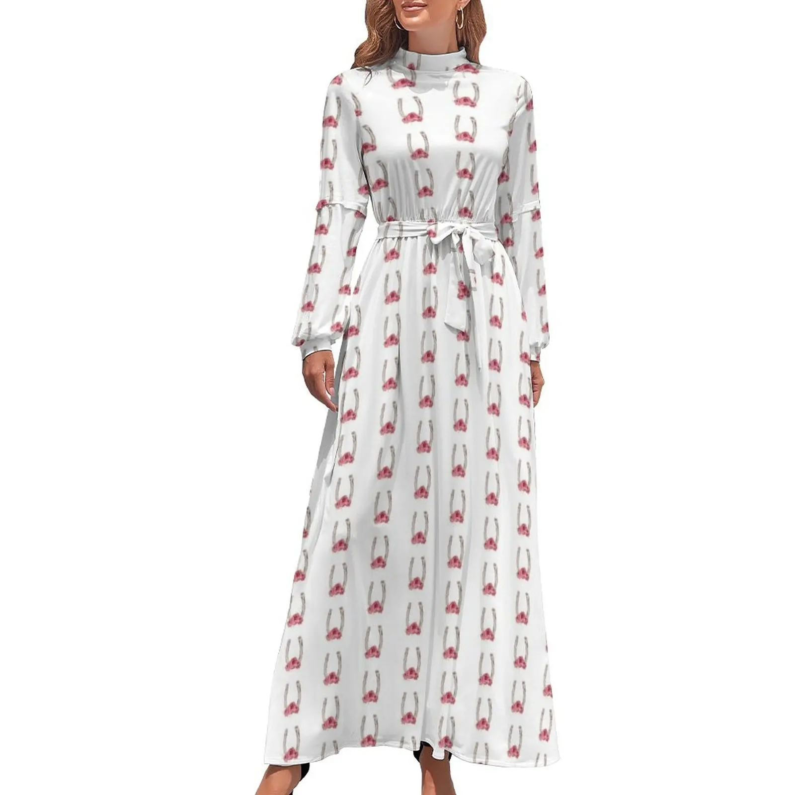 thumbnail image 1 of Vestido largo de lujo para mujer con herraduras y rosas para el Derby de Kentucky, caballos rojos del sur, 1 of 5