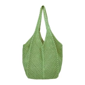 Borsa tote in uncinetto solido Borsa da spiaggia in rete estiva Borse a tracolla in tessuto cavo da donna di moda Borsa sotto le ascelle in maglia di grande capacità 1
