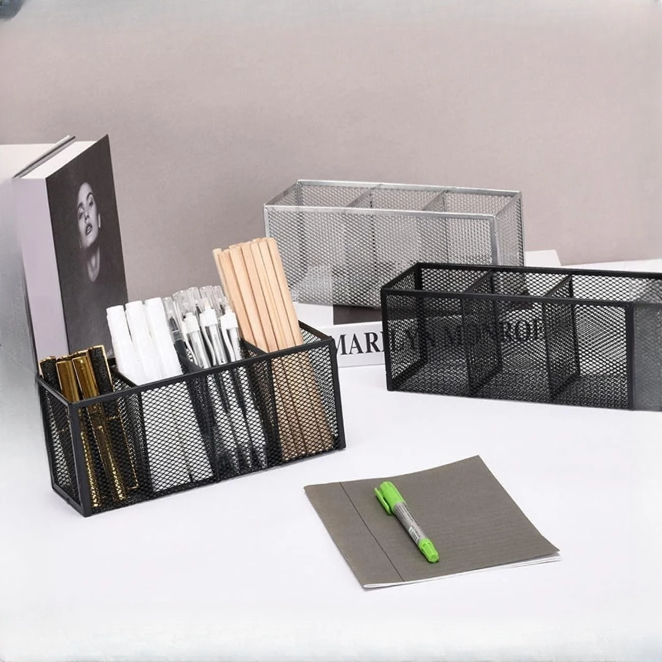 3 Cup DESKTOP Rotatng Pencl Holder Marker Storage Desk Organzer Wood, Holds 75 Markers Pens - View #11