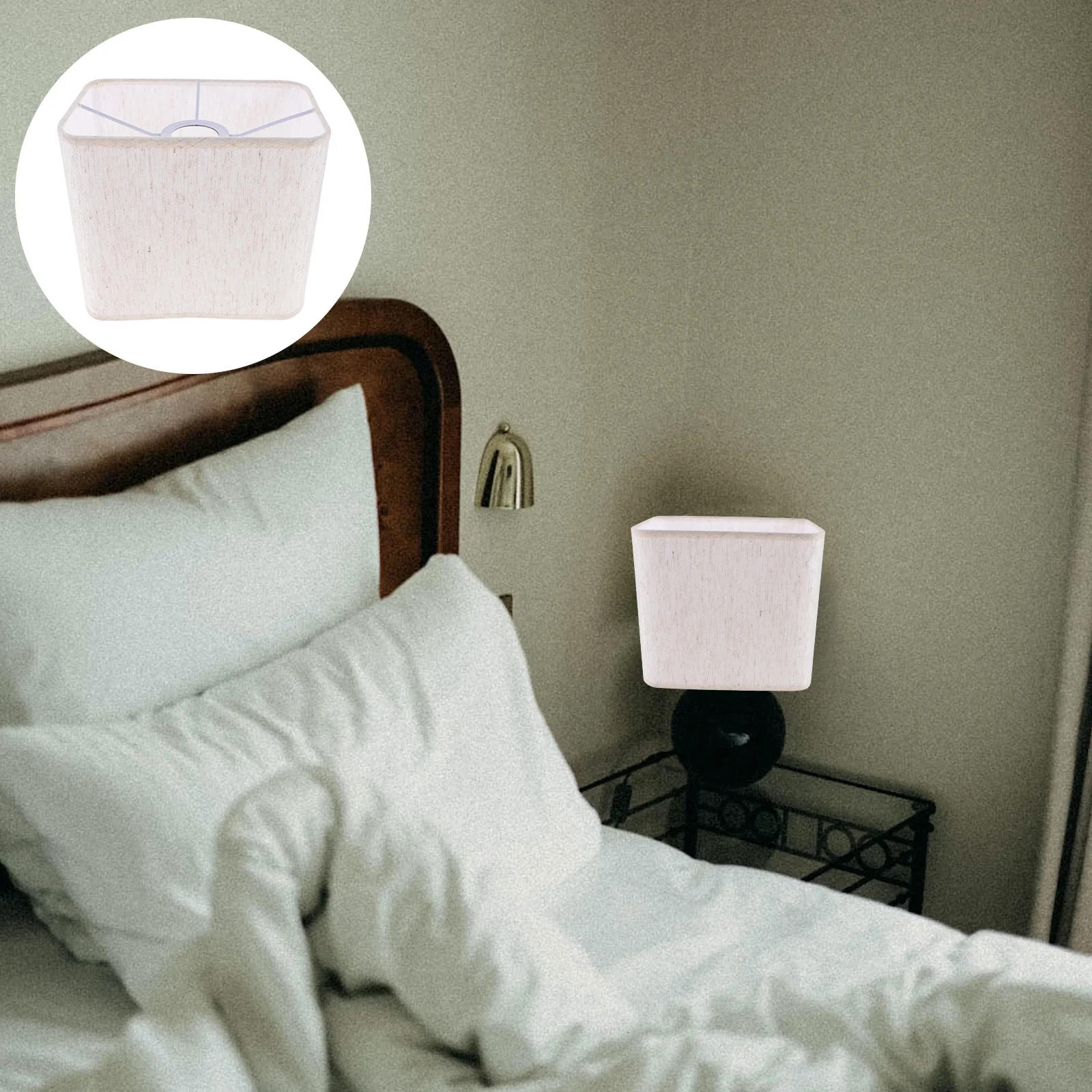

Linen Cloth Lampshade Table Light Cover Floor Lamp Shade Bedside Light Cover Metal Rectangle Lampshade Screen For
