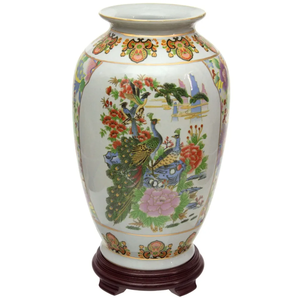 

14" Satsuma Birds & Flowers Porcelain Tung Chi Vase Freight Free Hydroponics Wedding Decoration Vase Garden Decorations for Home