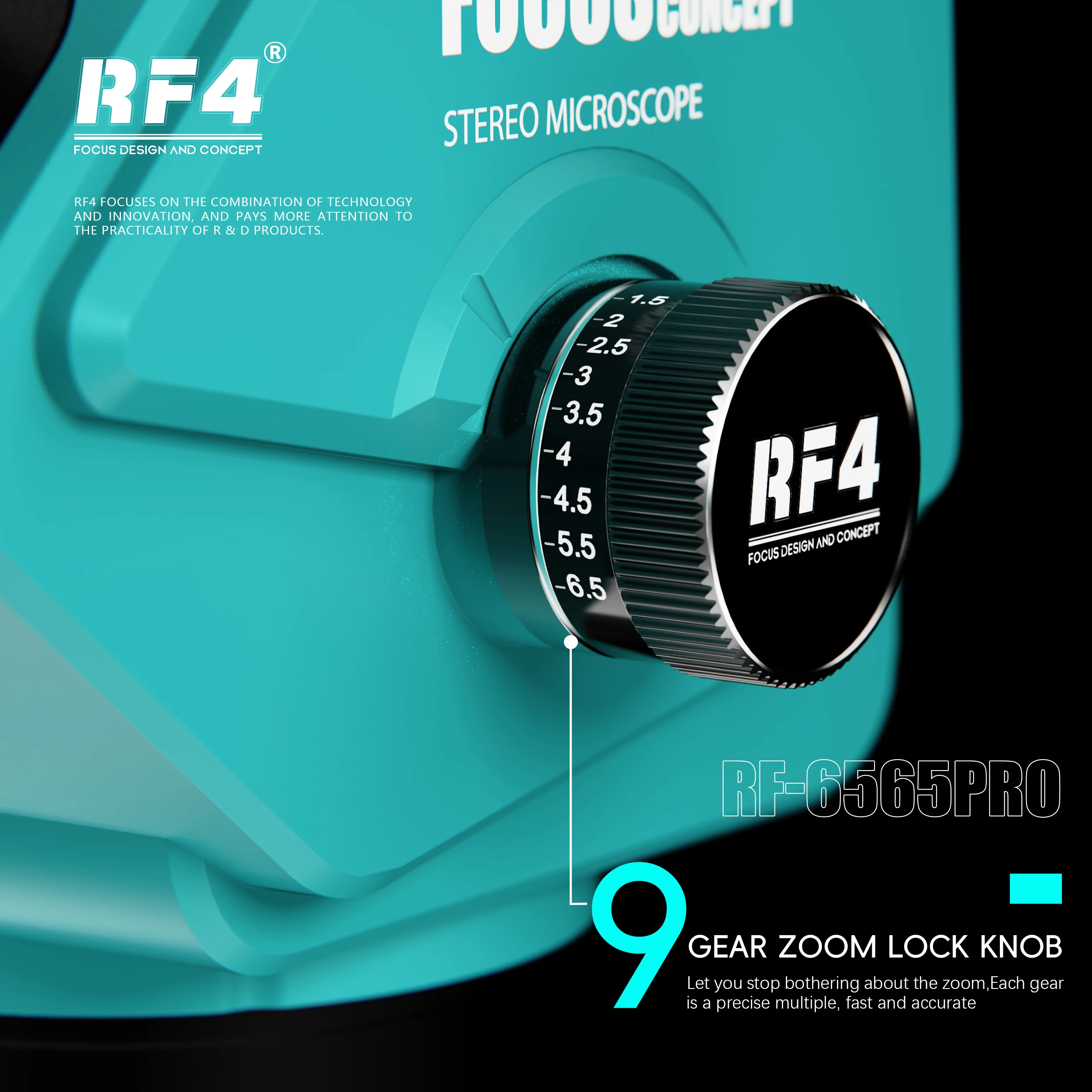 RF-6565PRO HD Trinocular Stereo Microscope Nine-speed Zoom Lock