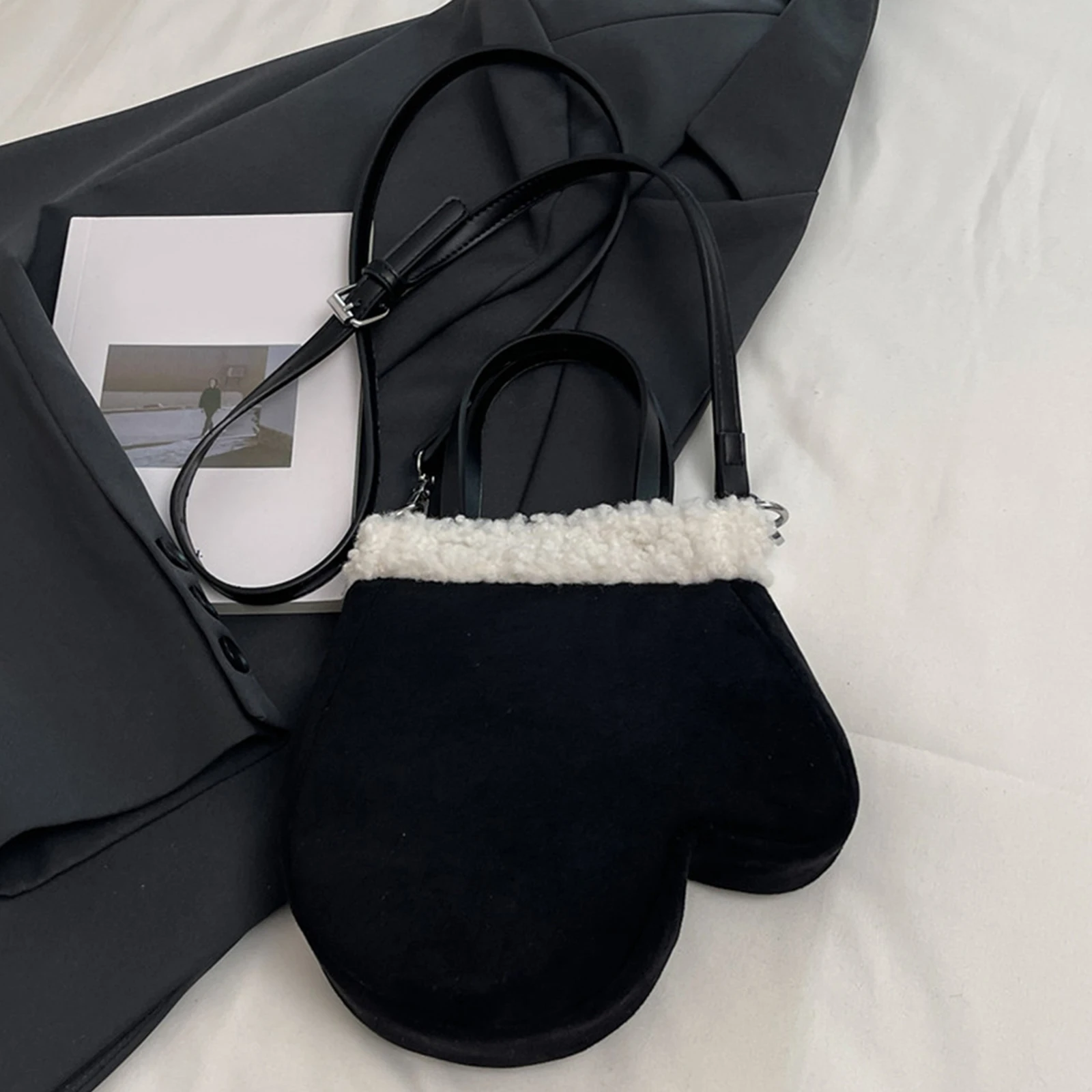 Faux Suede Crossbody Bag Glove Shape Glove Bag Plush Change Purse for Women Daily Travel Shopping