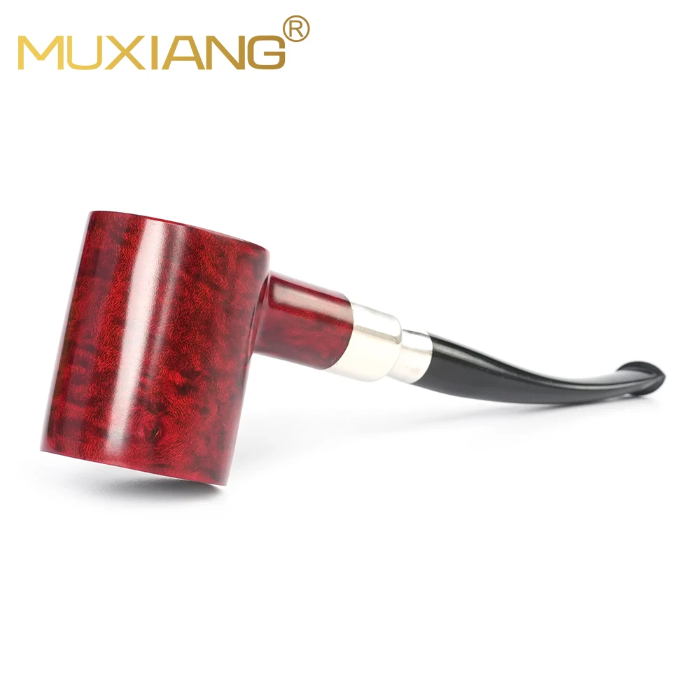 MUXIANG 브라이어 담배 파이프 망치 파이프 마우스, 더블 실버 링 디자인, 3mm 파이프 채널, 아버지 선물, 가황 고무 파이프 마우스