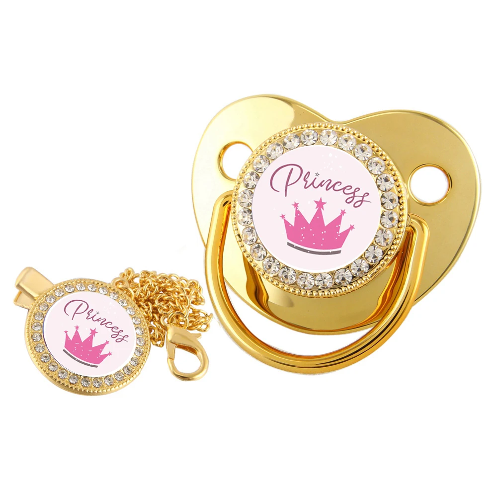 Corona de princesa rosa para bebé, chupete con cadena de Clip sin BPA, 0-18  meses - AliExpress