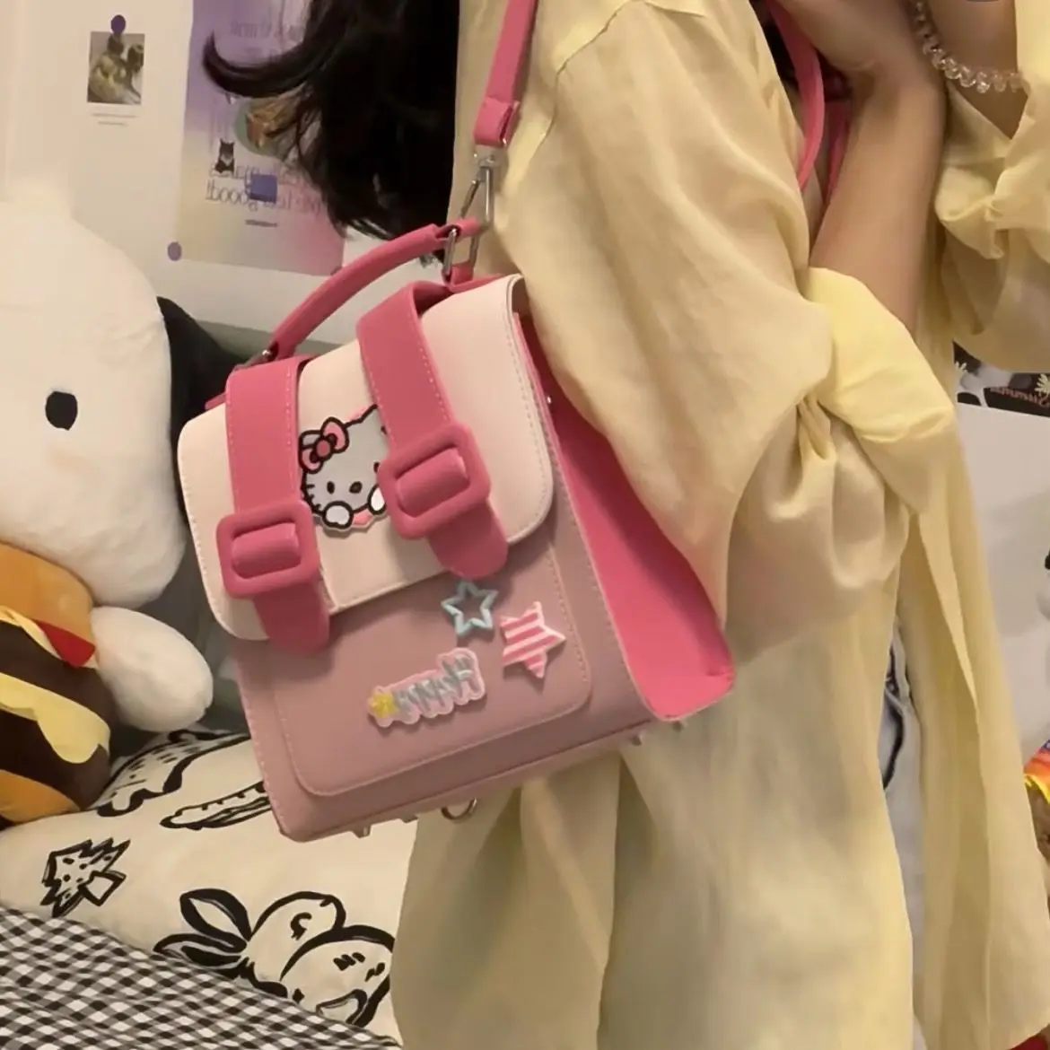 

Новая Y2k Sanrio мультфильм Hello Kitty женская розовая сумка через плечо в стиле преппи милая маленькая квадратная сумка для девушек корейская мода сумочка