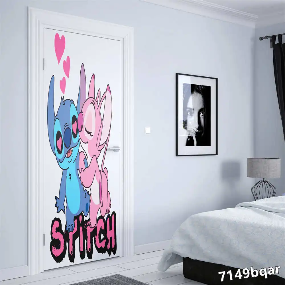 Disney Watercolor Lilo & Stitch Stitch Angel Door sticker Home Room Decoration Nursery Kids Room door decoration Wall Sticker HD wall stickers vinyl decal stickers
