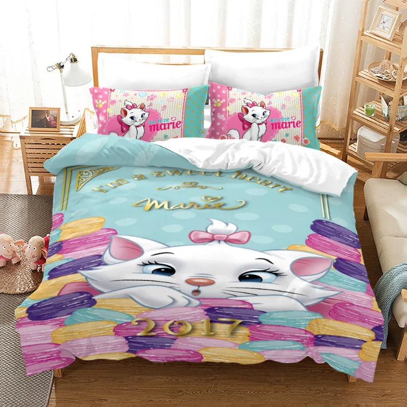thumbnail image 1 of Juego de ropa de cama Kawaii Marie Cat, funda de edredón rosa de dibujos animados, textiles para el hogar, tamaño King y Queen, funda de edredón doble, accesorios de dormitorio, 1 of 4