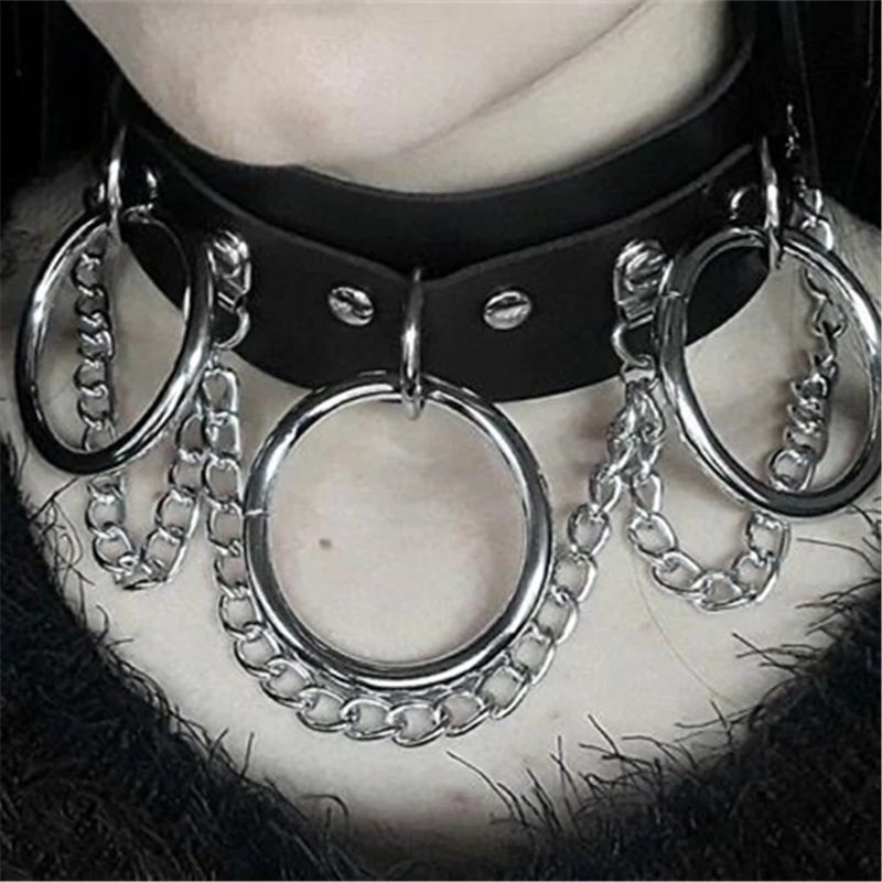 Black Studded Three O Rings And Chain Vegan Leather Collar Choker O Ring Chain Choker Goth Choker Leather Harness Steampunk Necklace Aliexpress
