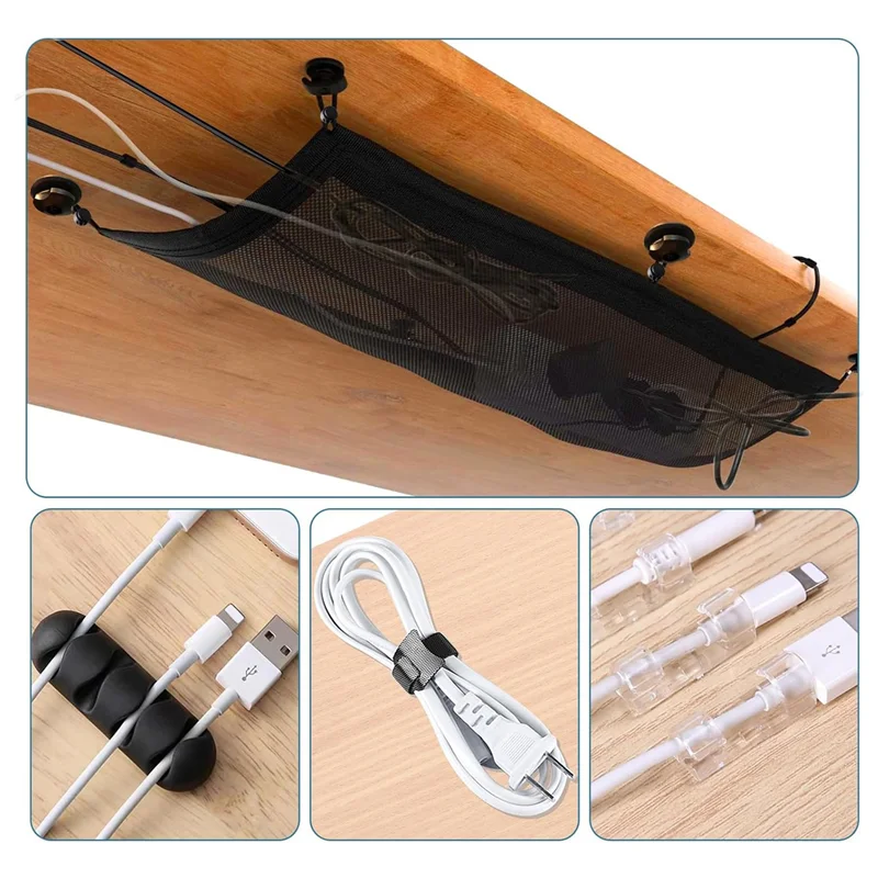 책상 아래 케이블 관리 네트, 테이블 코드 관리 메쉬 정리함, 유연한 와이어 히더, 50x25cm