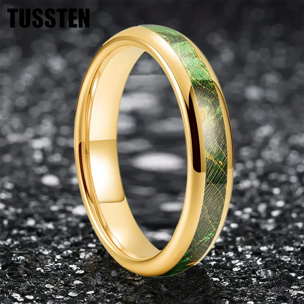Dropshipping TUSSTEN 4MM Tungsten Ring for Men Women Wedding Band Blue Green Wood Inlay Comfort Fit