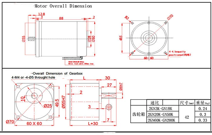 12V 24V DC engrenagem redutor motor 30W