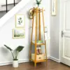 Bamboo Coat Rack Free Standing 2-Shelves Clothing Storage Garment Organizer Stand with 8 Hooks Clothes Poles 55kg Load-bearing f 1