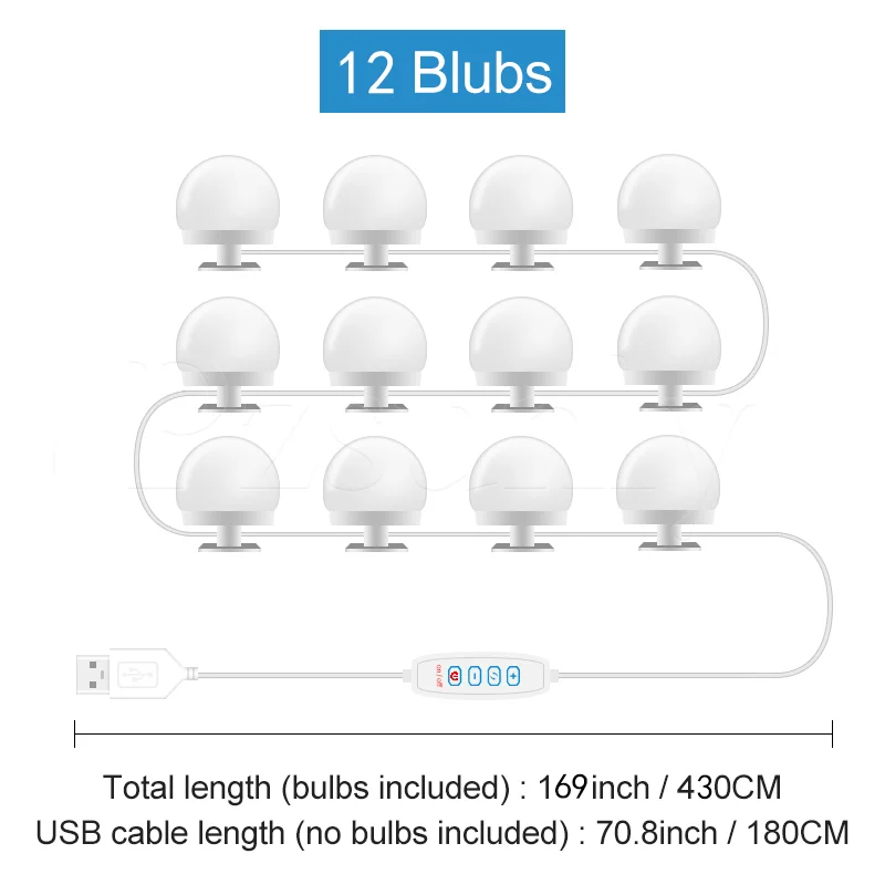 LED Vanity Light Bulbs for Makeup Mirror - Dimmable USB-Powered Bathroom and Dressing Table Lighting