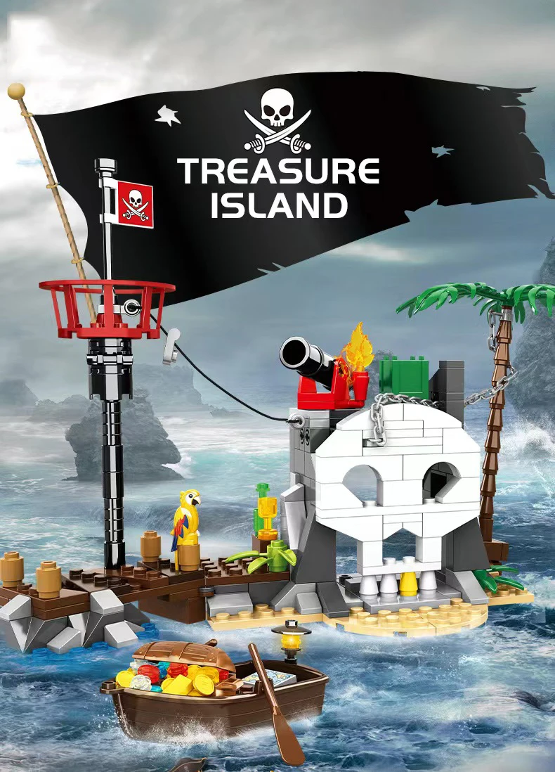 232pcs Pirate Boat Ship Seaside Treasure Island Building Blocks Bricks Sets Construction Toys For Children Boys Gift