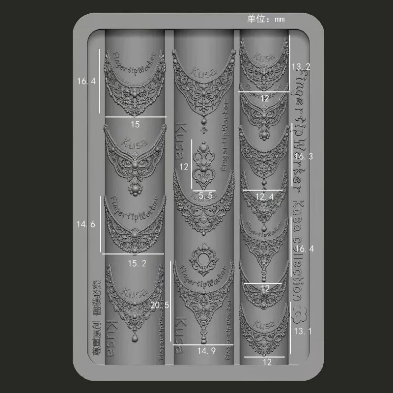 빈티지 패턴의 창문 꽃 장식 정교한 보석 프랑스 목걸이 유럽식 입체 조각 네일 아트 몰드