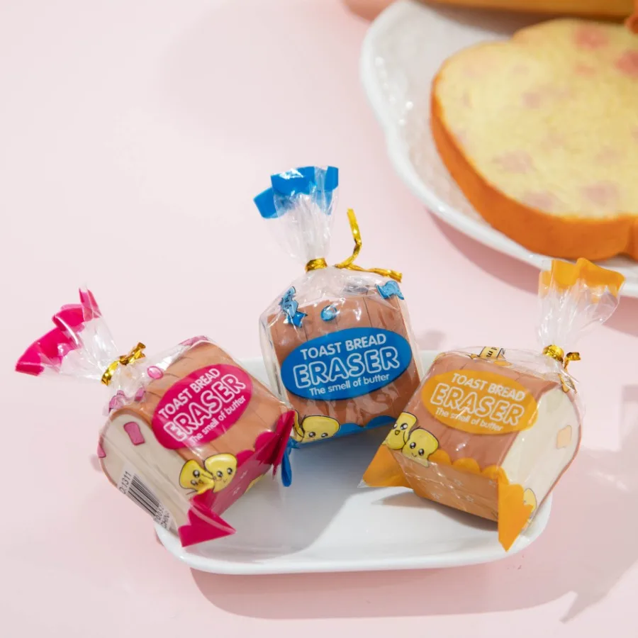 Creative Cute Toast Bread Eraser Student Creative Stationery Children's 1st Period End Christmas Gift Reward Kawaii Erasers pencil eraser,eraser pen,retractable eraser,kneadable eraser,eraser refillable pen,biscuit eraser,plasticine eraser