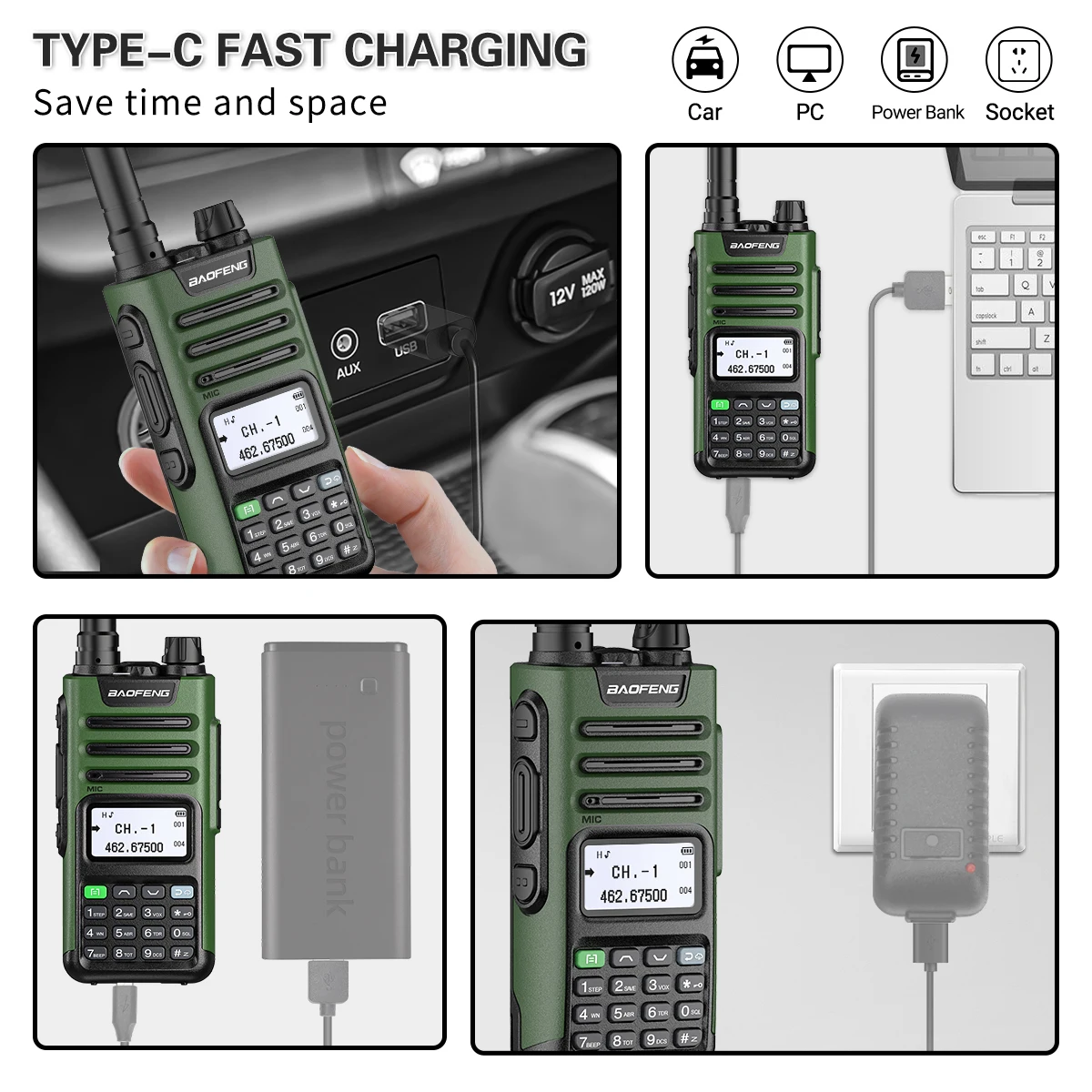 BaoFeng UV-13 PRO V2 High Power Dual Band Walkie Talkie Type C Charger 50 KM Long Range Transceiver Ham Two Way Radio 3