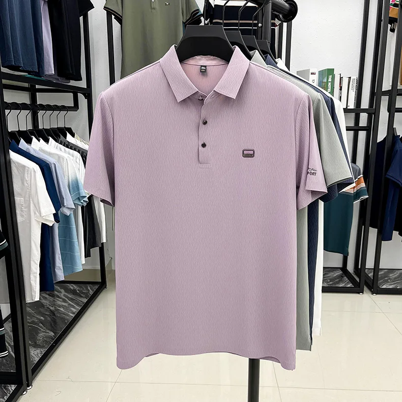 Personality texture striped short sleeve polo shirt men's light luxury brand summer silky breathable fashion embossed T-shirt 21 Sbe43c09d43934af7b559c1e7b1507ecbG