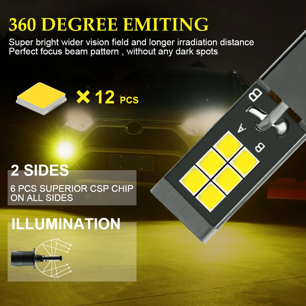 새로운 안개등 전구 LED 호박색+흰색 이중 색상 트럭 자동차 램프 DRL 조명 키트 전구 9-32V 30W 3000LM