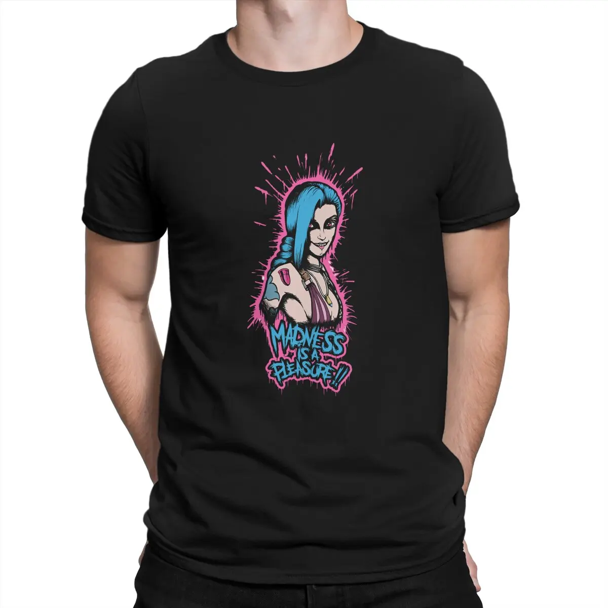 thumbnail image 1 of Impresionantes camisetas Jinx Madness para hombre, de algodón, con cuello redondo, de Arcane League of Legends, LOL Game, de manga corta, para fiestas., 1 of 6