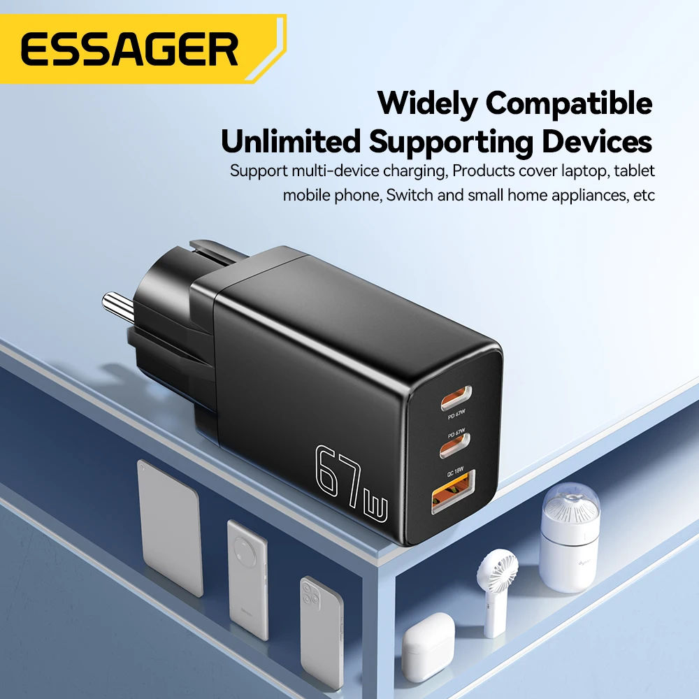 Essager GaN USB Type C Charger 67W 45W 33W KR EU Plug Fast Charging For Samsung iPhone 16 15 14 Pro Huawei Phone Laptop Chagers
