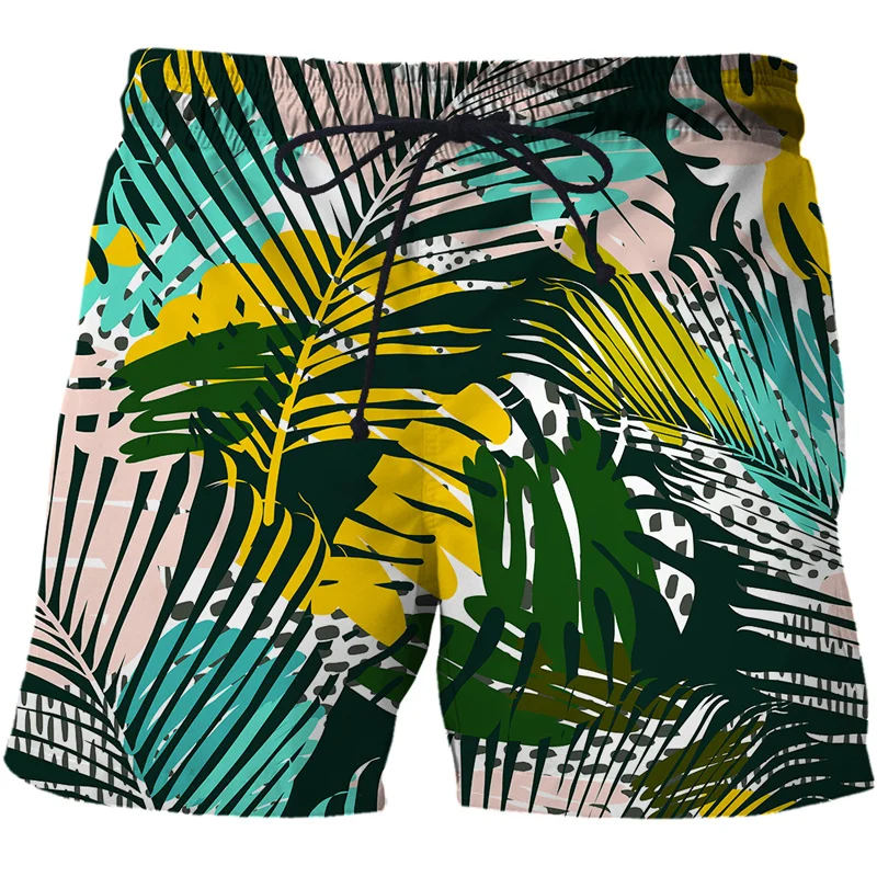 

Leaves Graphic Beach Shorts Casual Short Pants Men 3D Printing Surf Board Shorts Summer Hawaii Swimsuit Swim Trunks Cool Shorts