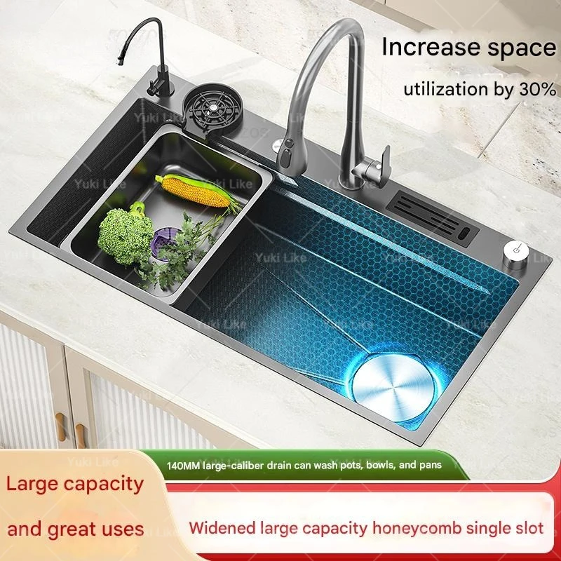 Stainless Steel Kitchen Sink Embossed Extra Large Single Slot Undermount Basin Multifunctional Dishwashing Sinks