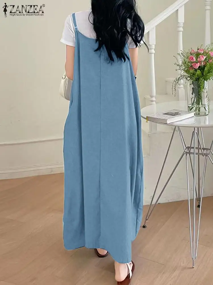 2023 Oversized Sleeveless Dresses ZANZEA Stylish Denim Blue Summer Dress  Women Elegant Party Sundress Midi Vestidos Casual Robe - AliExpress