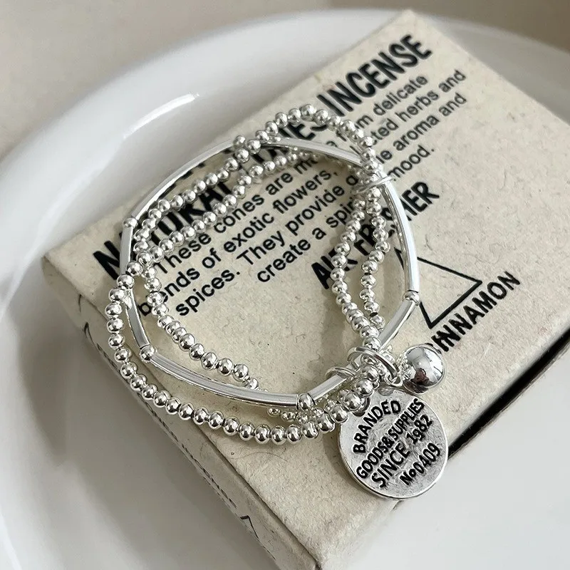 Silver Color Triple Layers Stacked Round Pendant Bracelet for Women Fashion Beads Ball Charm Chain Girls Party Jewelry Present