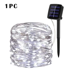 Outdoor Waterproof LED Solar Fairy String Lights - 8 Modes for Garden and Patio Decoration (White)
