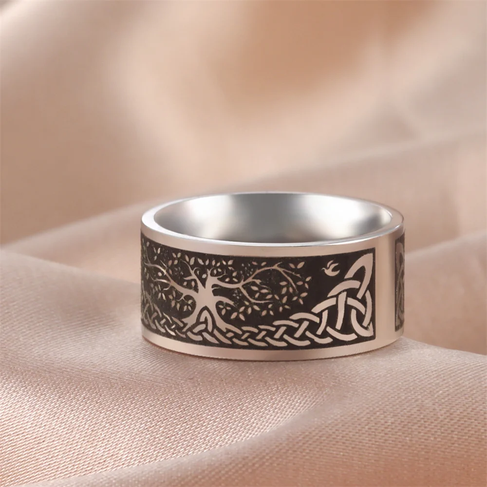 Finger Ring Stainless Steel Men's Lucky Tree Ring Vintage Celtics Knot Rings for Women Viking Witch Knot Amulet Jewlery Punk Wicca Bijou