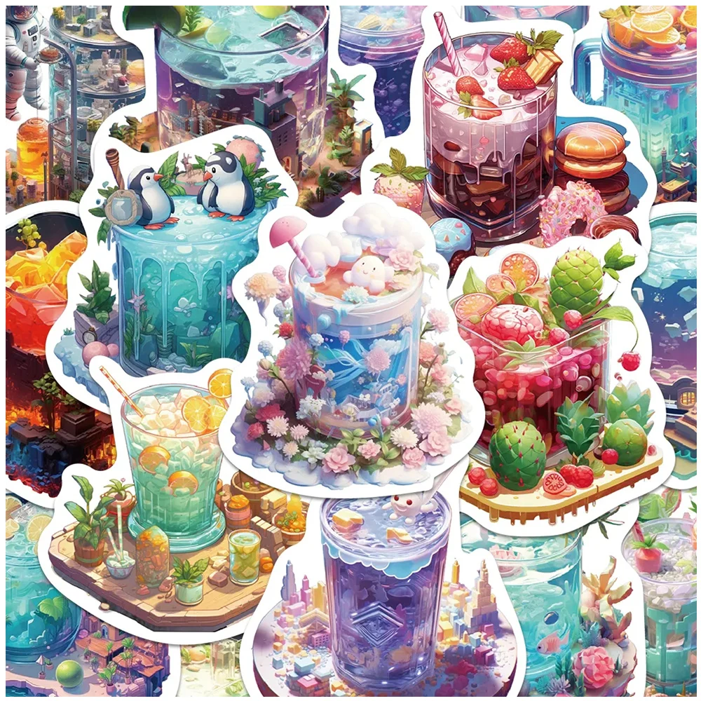 10/30/50pcs INS The Micro World in a Cup Cartoon Stickers Aesthetic Decorative Stationery Laptop Phone Kawaii Anime Kids Sticker