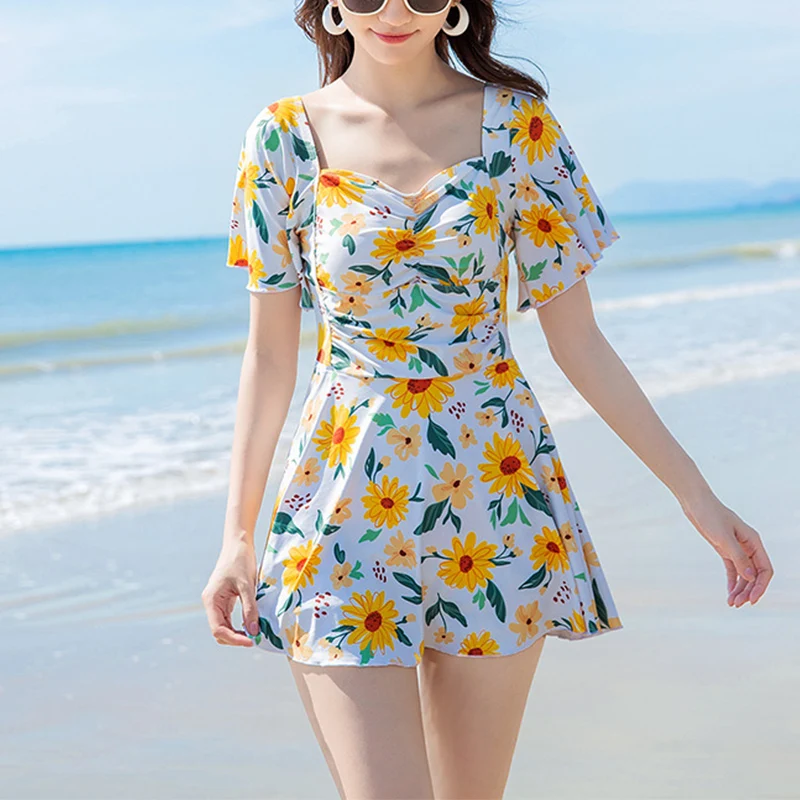 

Fashion One-Piece Women New Style Slimming Bathing Suit Summer Beach Holiday Swimwear Tiny Floral Dress Hot Springs Swimsuit