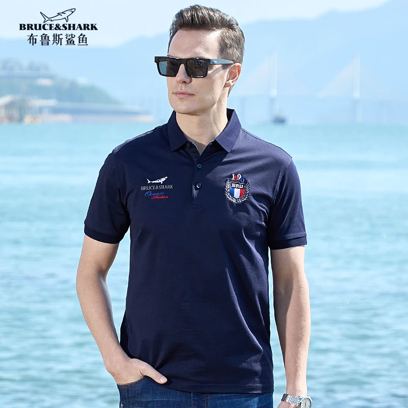 

2023 Men's Polos Summer Bruce&shark New Men's clothing Casual Fashion Loose Korean Summer Clothes mercerized cotton Big Size