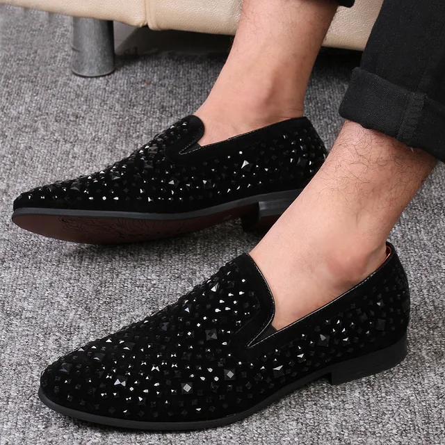 Black Spiked Metal Sequined Men's Loafers 2
