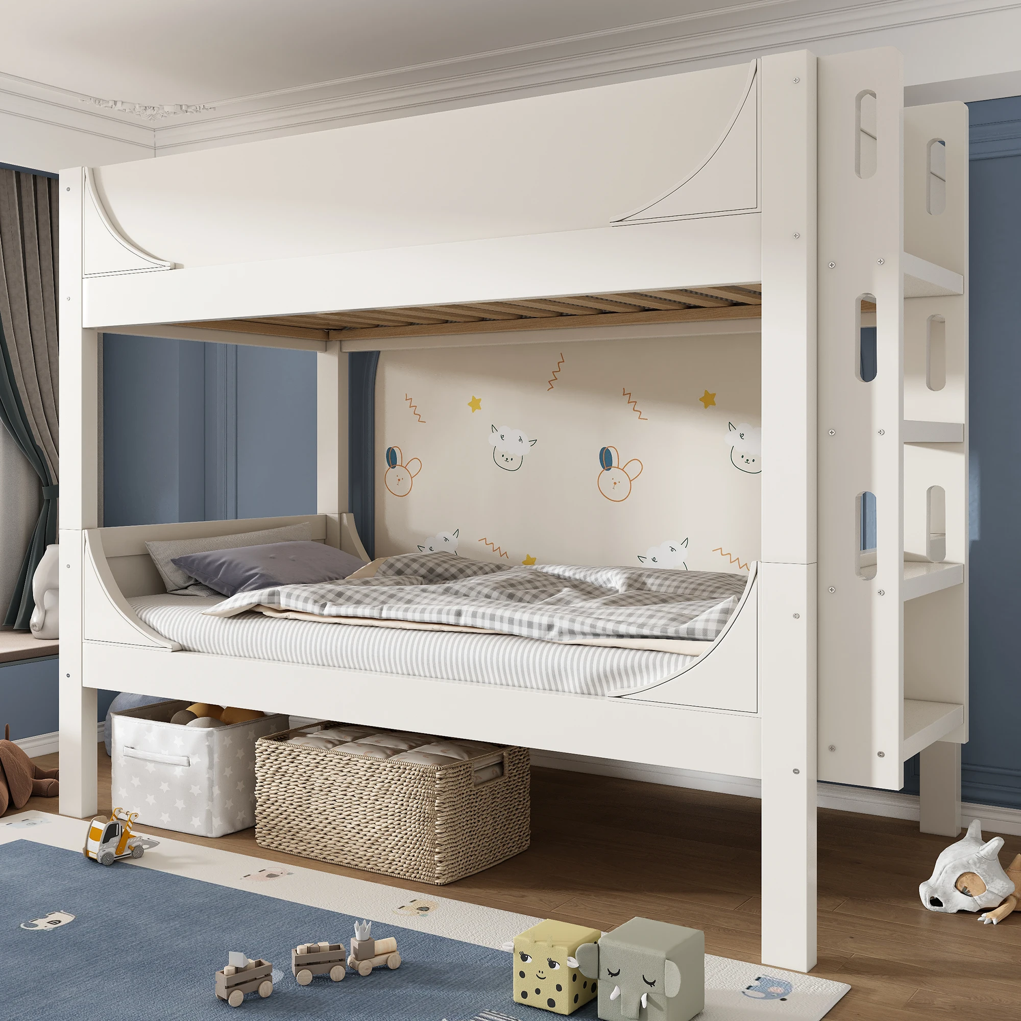 Trennbares Etagenbett 90x200cm mit Leiter, die flexibel am Kopf-/Fußende montiert werden kann, Schlittenförmiges Design – Detail 10