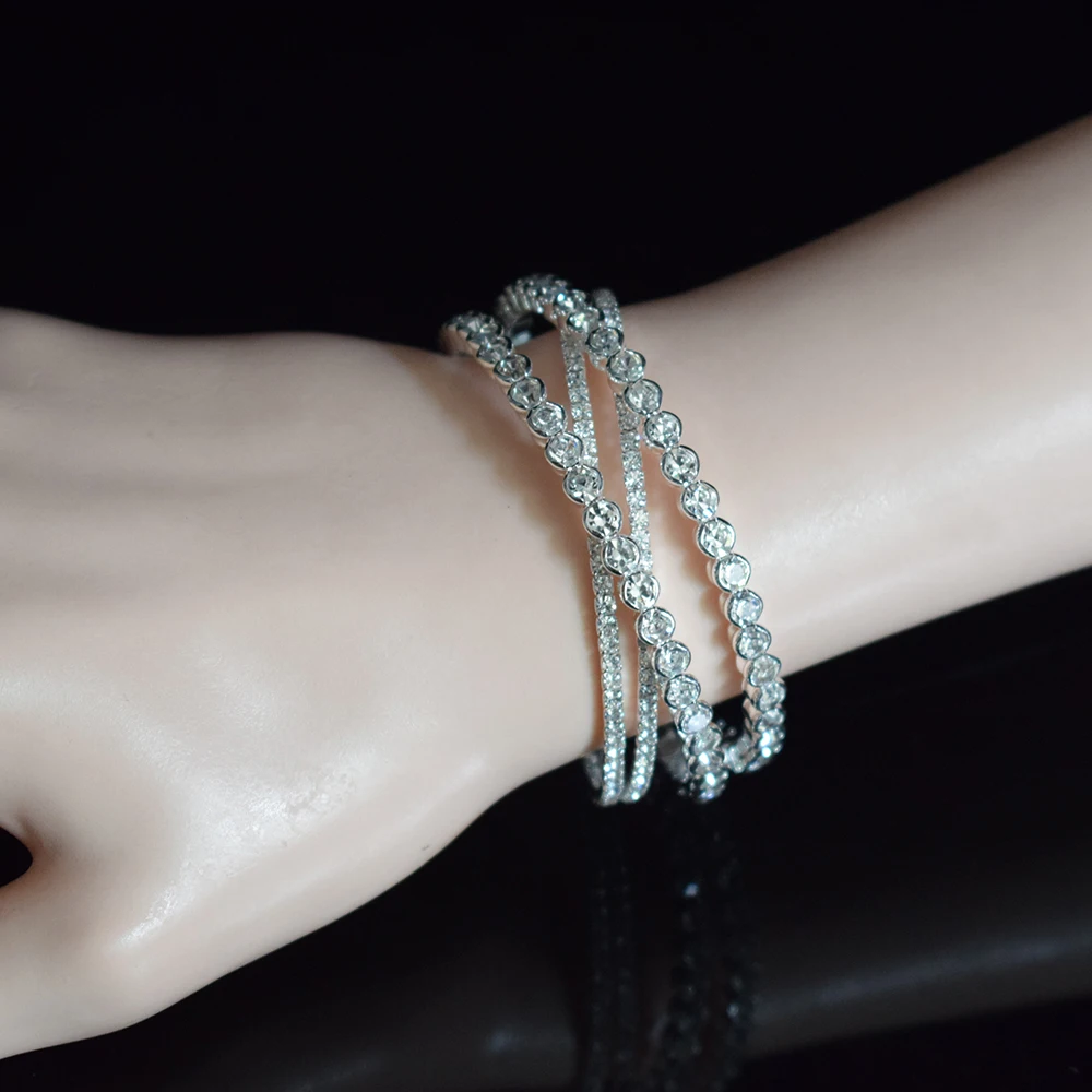 Fashion Full Handmade Rhinestone Bracelet Geometric Open Bracelet Ladies Bracelet Bridal Bracelet Wedding Jewelry Gift 6